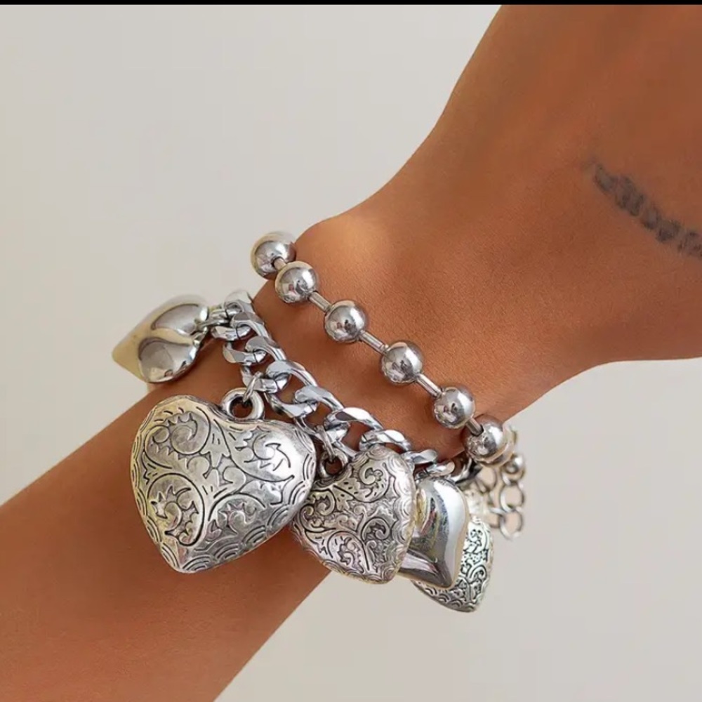 Anthropologie Silver Heart Charm Bracelet